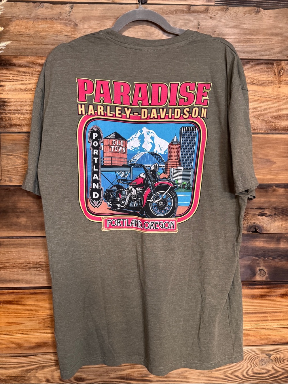 Harley-Davidson Paradise Portland Oregon Graphic Tee - Olive Green XL